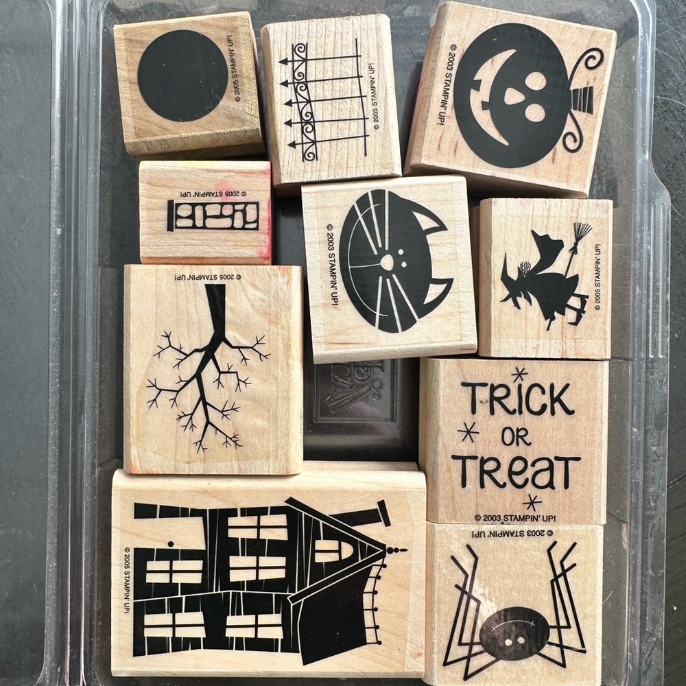 Stampin' Up! Halloween Rubber Stamps - Black and Natural Wood